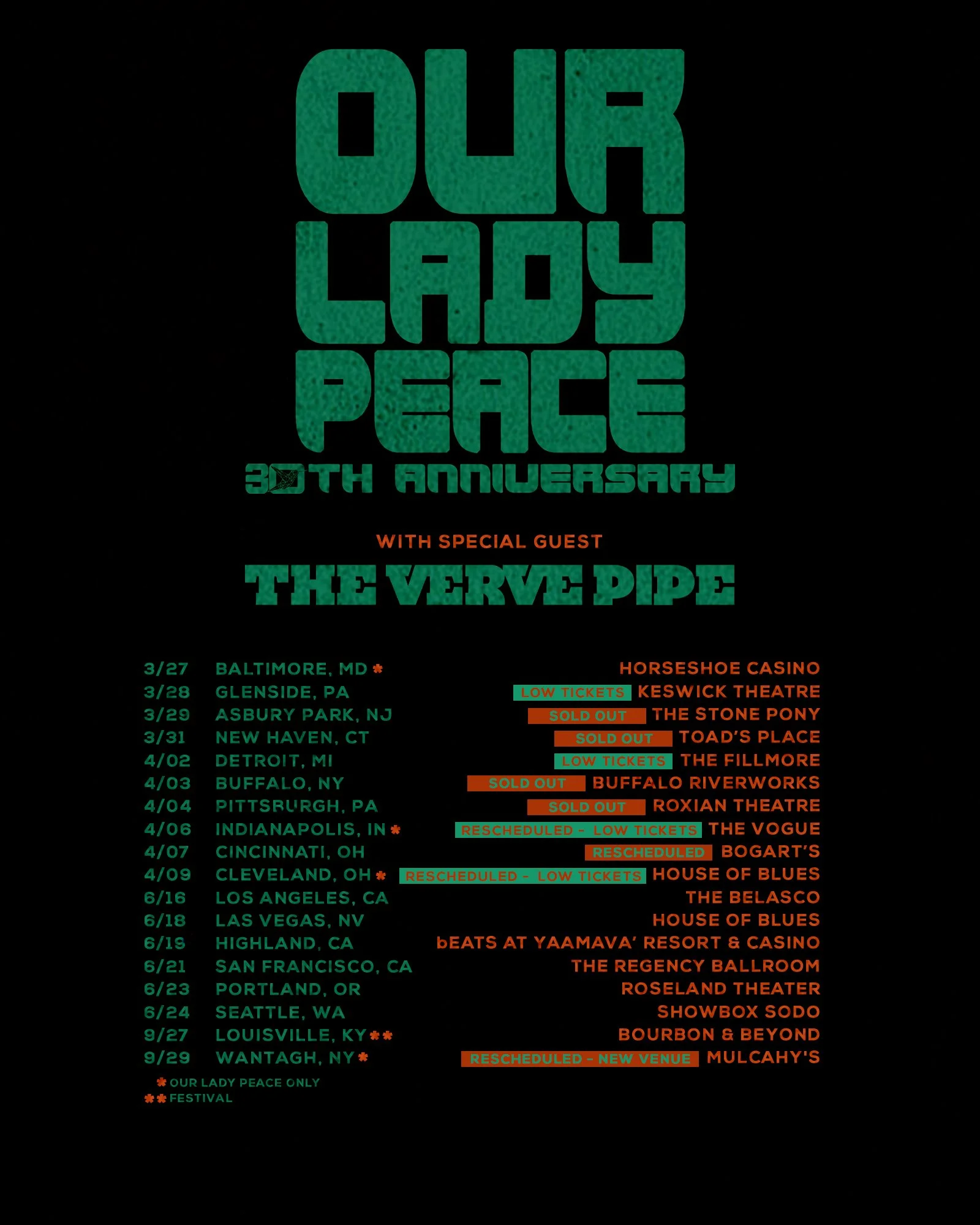 OLP30 - MORE US DATES — Our Lady Peace